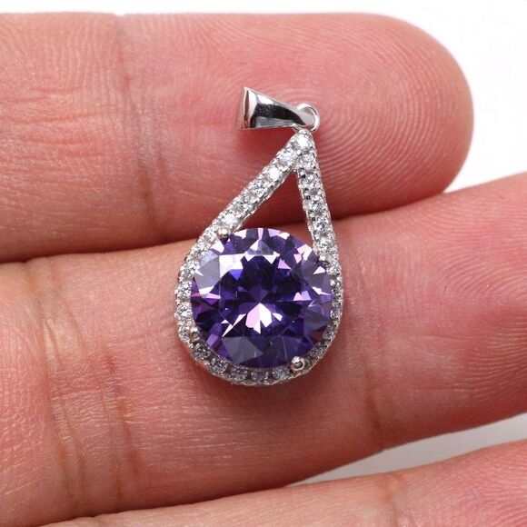 925 Sterling Silver AMETHYST CUTE Gemstone Pendant Necklace - Picture 3 of 10
